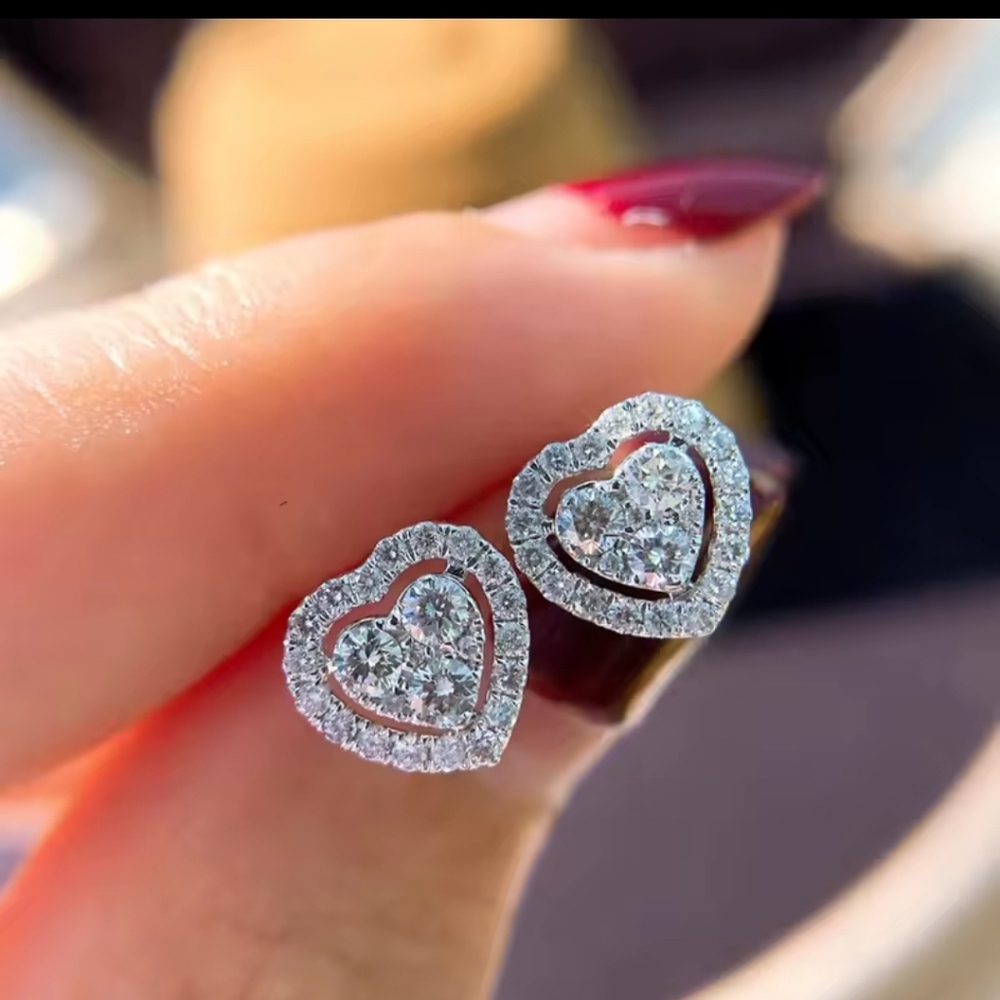 Heart Stud 925 Sterling Silver Rhinestone Earrings – Brand New